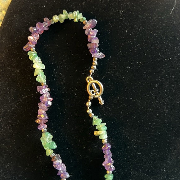 CHOKER Amethyst and jade stone w/pewter toggle clasp - Picture 2 of 4